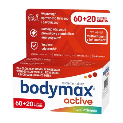Bodymax Active Żeń Szeń 60+20 Tabletek Gratis
