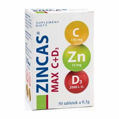 Zincas Max C + D3 Cynk Z Witaminą C. i D3 2000 j.m. 50 Tabletek
