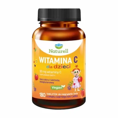 Naturell Witamina C Dla Dzieci Bez Cukru Bez Laktozy 180 Tabletek Do Żucia