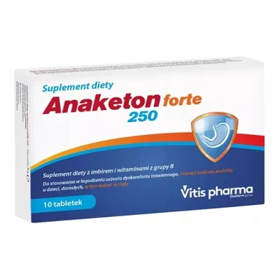 Anaketon Forte 250 Łagodzi Dyskomfort Trawienny Mdłości 10 Tabletek