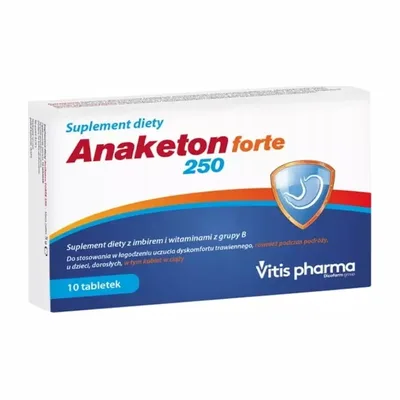 Anaketon Forte 250 Łagodzi Dyskomfort Trawienny Mdłości 10 Tabletek