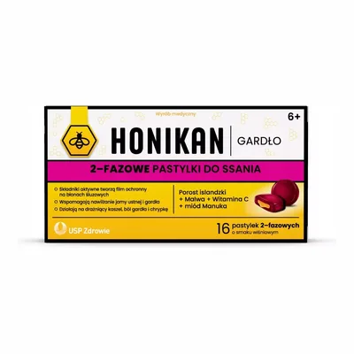 Honikan Gardło 2-Fazowe Pastylki Do Ssania O Smaku Wiśniowym 16 Sztuk