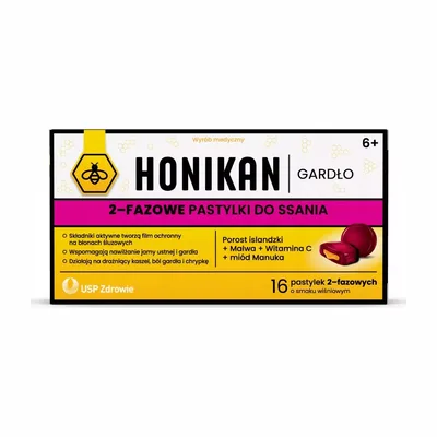 Honikan Gardło 2-Fazowe Pastylki Do Ssania O Smaku Wiśniowym 16 Sztuk
