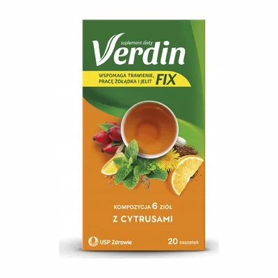 Herbata Ziołowa Verdin Fix Z Cytrusami I Dodatkiem 6 Ziół 20 Saszetek