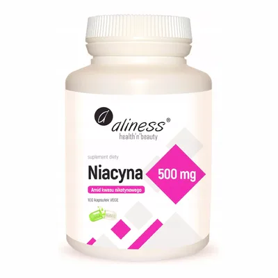 Niacyna 500mg Aliness Amid Kwas Nikotynowy Witamina B3 100 Vege Kapsułek
