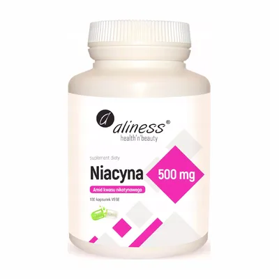 Niacyna 500mg Aliness Amid Kwas Nikotynowy Witamina B3 100 Vege Kapsułek