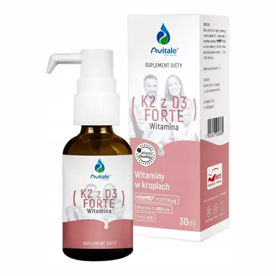 Avitale Krople Witamina K2 MK-7 + D3 Forte Wysoka Dawka Kości Zęby 30ml