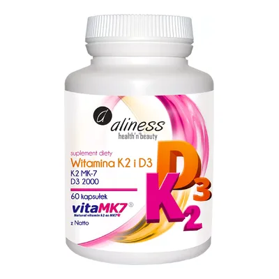 Aliness Witamina K2 MK7 i D3 2000 Zdrowe Zęby Stawy 60 Kapsułek