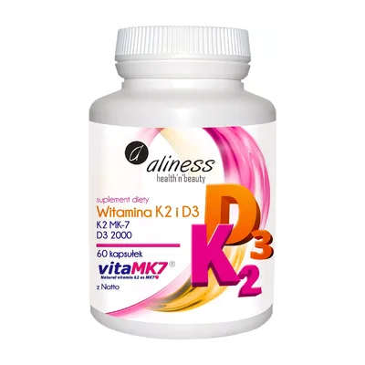 Aliness Witamina K2 MK7 i D3 2000 Zdrowe Zęby Stawy 60 Kapsułek