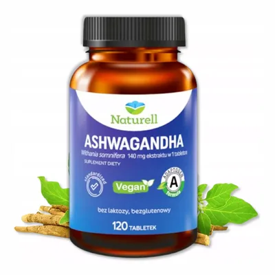Naturell Ashwagandha Suplement Na Stres Bez Laktozy Glutenu 120 Tabletek