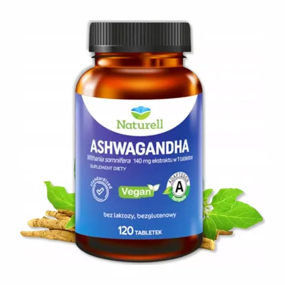 Naturell Ashwagandha Suplement Na Stres Bez Laktozy Glutenu 120 Tabletek