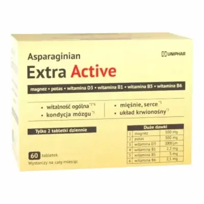 Asparginian Extra Active Magnez + Potas + Witamina D3 60 Tabletek