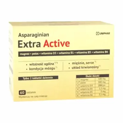 Asparginian Extra Active Magnez + Potas + Witamina D3 60 Tabletek