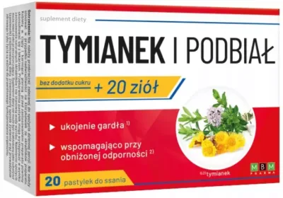 Tymianek i Podbiał + 20 ziół 20 Pastylek Do Ssania Bez Dodatku Cukru