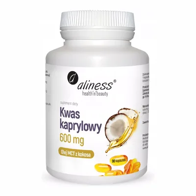 Aliness Kwas Kaprylowy 60% 600mg Olej MCT Z Kokosa Candida Keto 90 Kapsułek