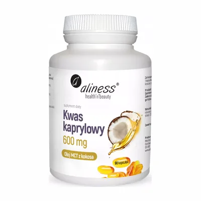 Aliness Kwas Kaprylowy 60% 600mg Olej MCT Z Kokosa Candida Keto 90 Kapsułek