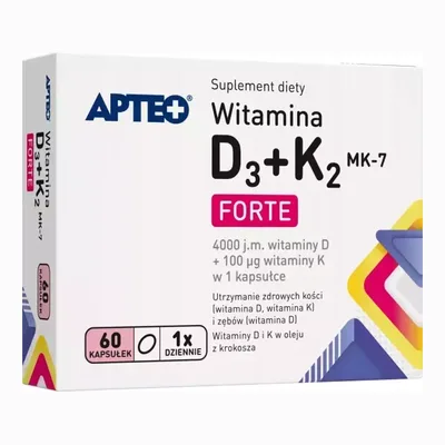 Witamina D3+K2 MK-7 Forte Zdrowe Kości Zęby Apteo 60 Kapsułek