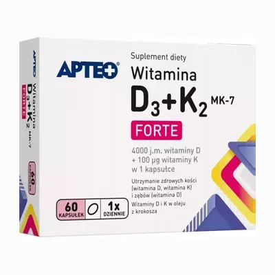 Witamina D3+K2 MK-7 Forte Zdrowe Kości Zęby Apteo 60 Kapsułek