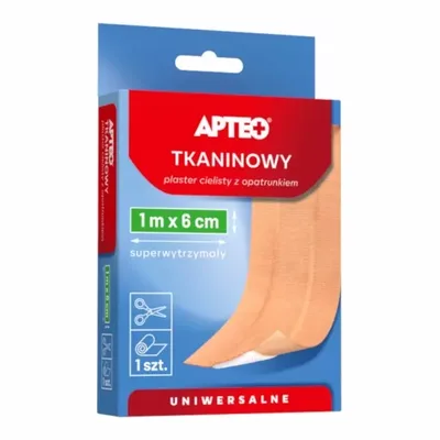 Plaster Apteo Tkaninowy Cielisty Z Opatrunkiem Uniwersalny 1m x 6cm 1 Sztuka