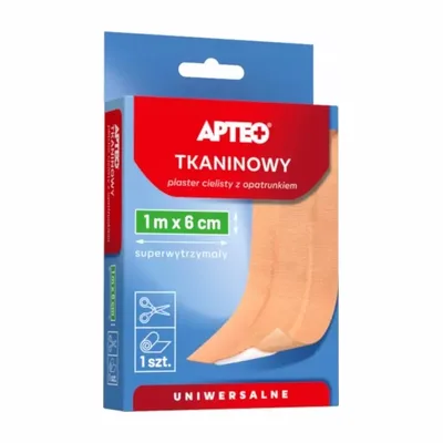 Plaster Apteo Tkaninowy Cielisty Z Opatrunkiem Uniwersalny 1m x 6cm 1 Sztuka