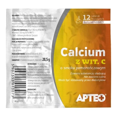 Calcium Wapno Apteo Smak Pomarańczowy 12 Tabletek Musujących