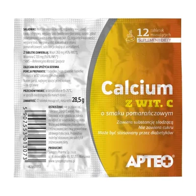 Calcium Wapno Apteo Smak Pomarańczowy 12 Tabletek Musujących