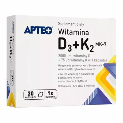 Witamina D3+K2 MK-7 Apteo Zdrowe Kości Zęby 30 Kapsułek