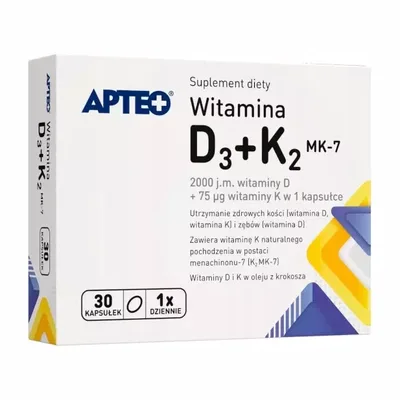 Witamina D3+K2 MK-7 Apteo Zdrowe Kości Zęby 30 Kapsułek
