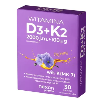 Witamina D3 2000j.m. + K2 100mcg Nexon 30 Kapsułek