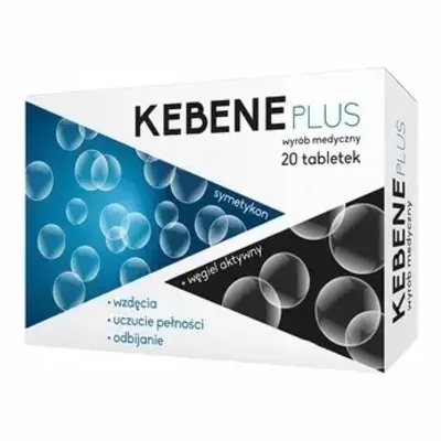 Kebene Plus 50mg + 300mg Węgiel + Symetykon 20 Tabletek
