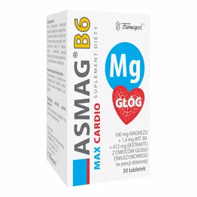 Asmag B6 Max Cardio Magnez + Głóg Wsparcie Krążenia 30 Tabletek