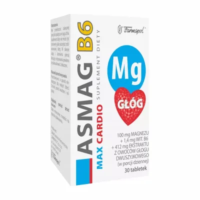 Asmag B6 Max Cardio Magnez + Głóg Wsparcie Krążenia 30 Tabletek