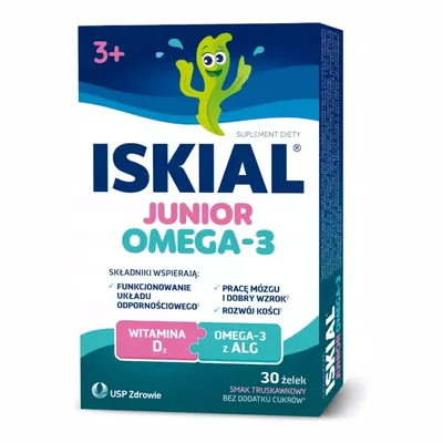 Iskial Junior Omega-3 Witamina D3 Żelki O Smaku Truskawkowym 30 Sztuk