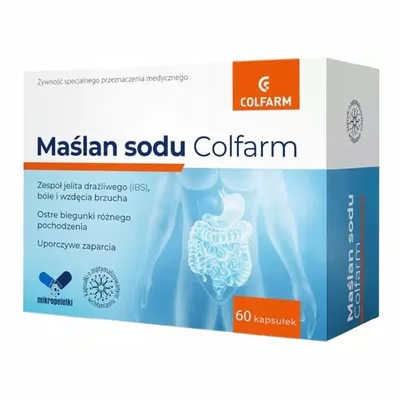 Maślan Sodu 300mg Wzdęcia Biegunki Zaparcia IBS 60 Kapsułek