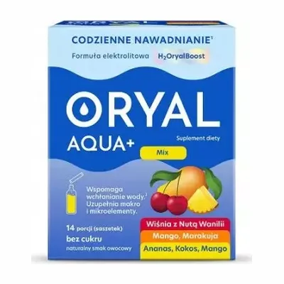 Oryal Aqua+ Elektrolity Z Prebiotykiem Mix Owocowy 14 Saszetek
