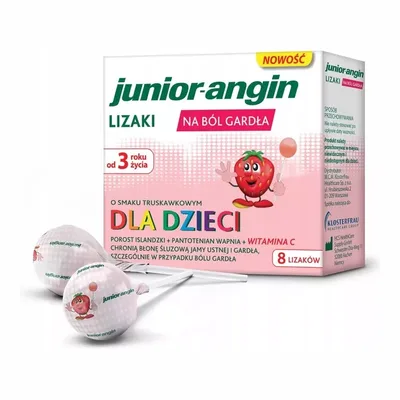 Junior-Angin Lizaki Na Ból Gardła O Smaku Truskawkowym 8 sztuk