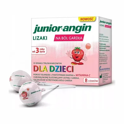 Junior-Angin Lizaki Na Ból Gardła O Smaku Truskawkowym 8 sztuk