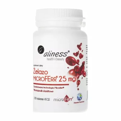 Aliness Żelazo Organiczne 25mg 100 Vege Tabletek