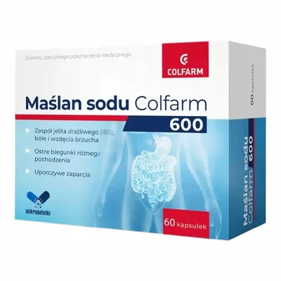 Maślan Sodu 600mg Wzdęcia Biegunki Zaparcia IBS 60 Kapsułek
