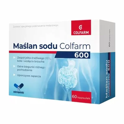 Maślan Sodu 600mg Wzdęcia Biegunki Zaparcia IBS 60 Kapsułek