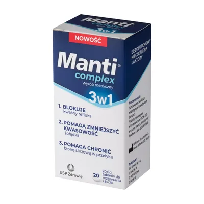 Manti Complex 3w1 Na Zgagę Do Rozgryzania I Żucia 20 Tabletek