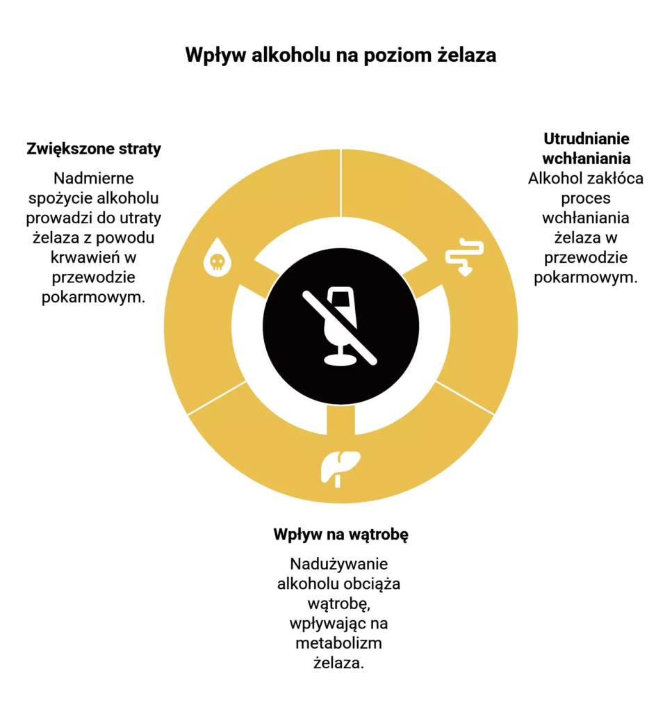 Wpływ alkoholu na poziom żelaza infografika
