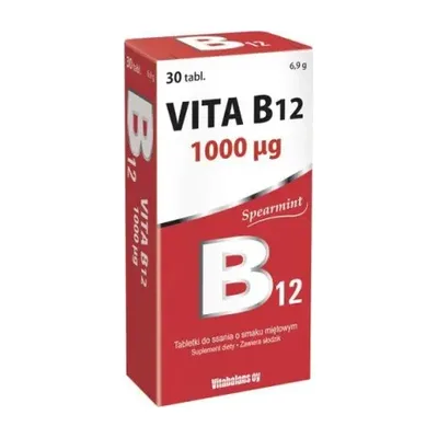Vita B12 1000mcg Witamina B O Smaku Miętowym 30 Tabletek Do Ssania