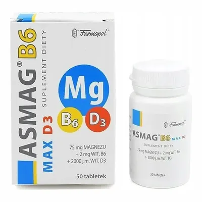 Asmag B6 Max +D3 Magnez Z Witaminą D3 50 Tabletek
