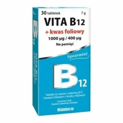 Vita B12 + Kwas Foliowy O Smaku Miętowym  30 Tabletek Do Ssania