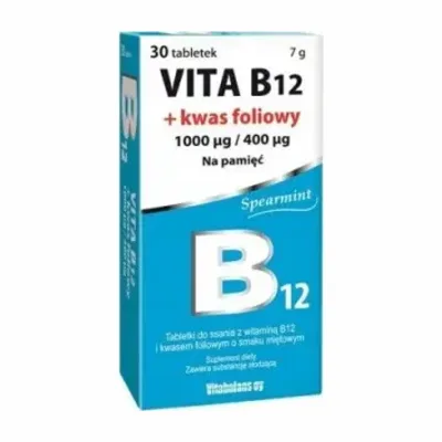 Vita B12 + Kwas Foliowy O Smaku Miętowym  30 Tabletek Do Ssania