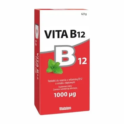 Vita B12 1000mcg  Witamina B O Smaku Miętowym 100 Tabletek Do Ssania