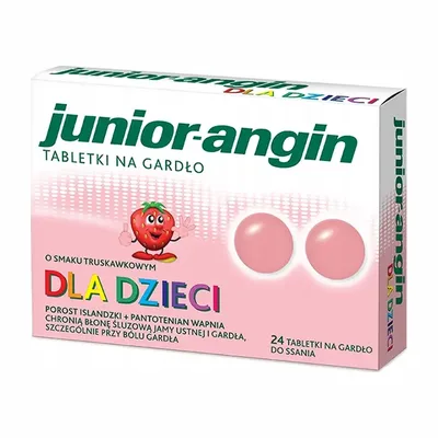 Junior-Angin Na Gardło Dla Dzieci Smak Truskawkowy 24 Tabletki Do Ssania