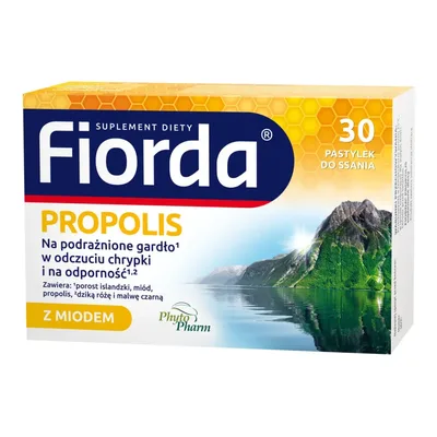 Fiorda Propolis Na Podrażnione Gardło i Chrypkę Odporność 30 Pastylek Do Ssania