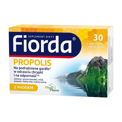 Fiorda Propolis Na Podrażnione Gardło i Chrypkę Odporność 30 Pastylek Do Ssania